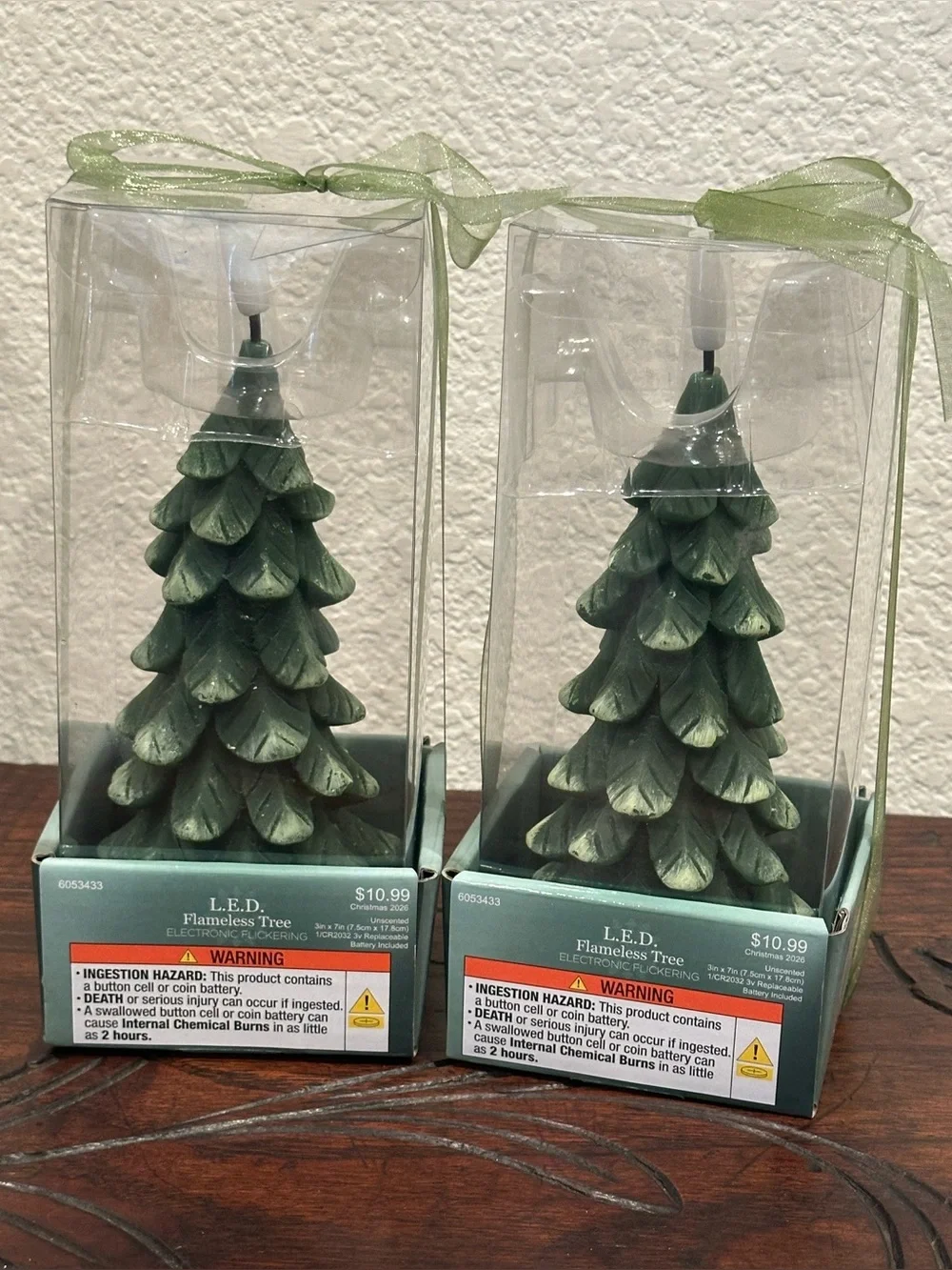 SET OF 2 Flameless LED Christmas Tree Candles Unscented